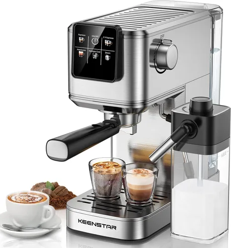 KEENSTAR Máquina de café expreso con tanque de leche, máquina de café caliente y helado de 20 bar con infusión rápida en frío, cafetera de espresso