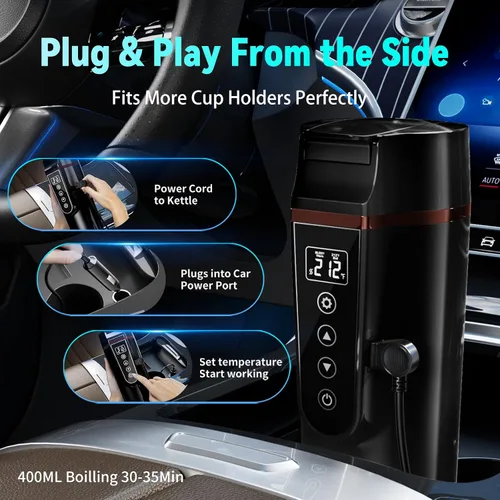 Miniatura 3 de Hervidor Eléctrico de Coche para Viaje: FVPE 12V/24V Hervidor Eléctrico de Agua Pequeño, Control Multi-Temperatura 400 mL Hervidor de Agua Portátil