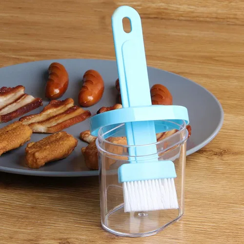 Miniatura 8 de 2 unids cepillo para untar con recipiente resistente al calor salsa aceite cepillo para barbacoa parrilla hornear y pasteles color aleatorio