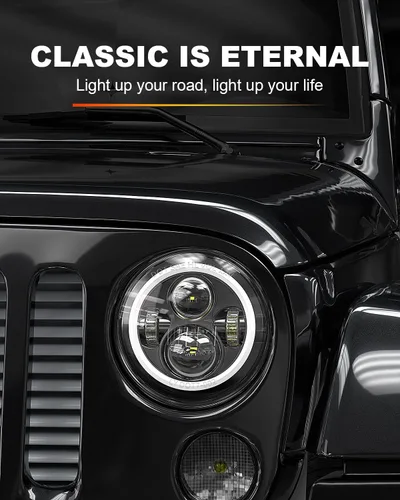 Miniatura 2 de LX-LIGHT Faros delanteros LED de 7 pulgadas con halo, aprobados por DOT EMC, con luz DRL blanca y señal de giro ámbar, compatibles con Jeep Wrangler