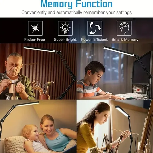 Miniatura 3 de Lámpara de escritorio LED con 3 modos de cuidado de los ojos, 10 brillo; lámpara flexible larga y ajustable con brazo oscilante para trabajadores
