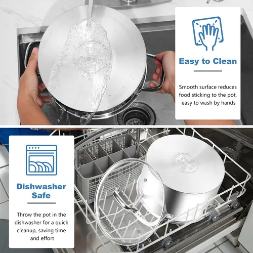 Miniatura 9 de Homikit Olla de acero inoxidable de 4 cuartos de galón, olla de inducción con tapa para sopa, salsa de pasta, cocinar a fuego lento, parte inferior