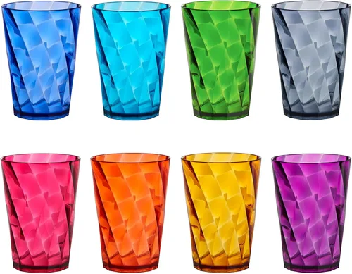 Vasos US Acrylic Optix Mini, de plástico, reutilizables, aptos para lavavajillas (juego de 8) Tazas de jugo de 8oz en colores de tono de joya |