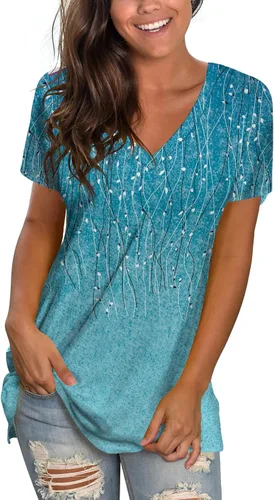 Miniatura 25 de Sipaya - Camiseta de mujer con cuello en V, básica, de ajuste suelto, manga corta, estilo casual