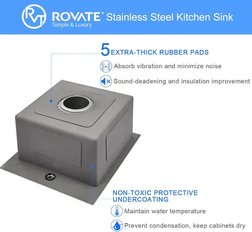 Miniatura 4 de ROVATE Fregadero de barra empotrable de 13 x 15 x 8 pulgadas, Fregadero de cocina pequeño de montaje superior de un solo compartimento, Fregaderos