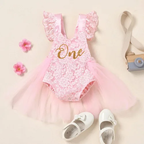 Miniatura 48 de Traje de bebé niña primer cumpleaños traje de encaje tul mameluco princesa tutú vestido de un año cumpleaños pastel Smash fotografía ropa