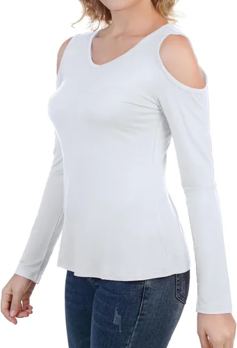 Miniatura 5 de Camiseta de manga larga con cuello en V y hombros descubiertos para mujer
