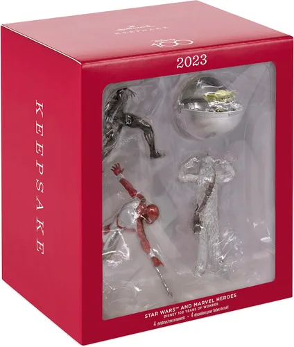 Miniatura 3 de Hallmark Keepsake Adorno de Navidad 2023, Disney 100 años de Wonder Star Wars y Marvel Heroes, juego de 4, regalos para fanáticos de Star Wars