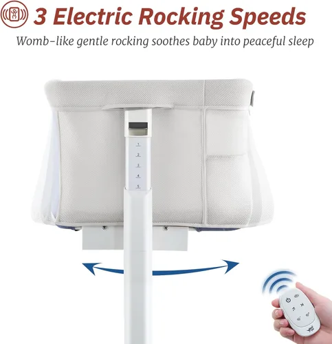 Miniatura 2 de VaVaSoo Moisés Mecedor para Bebé, Moisés Eléctrico Automático de Cabecera, Cuna de Cabecera para Bebé con 5 Alturas Ajustables para Infantes de 0-6