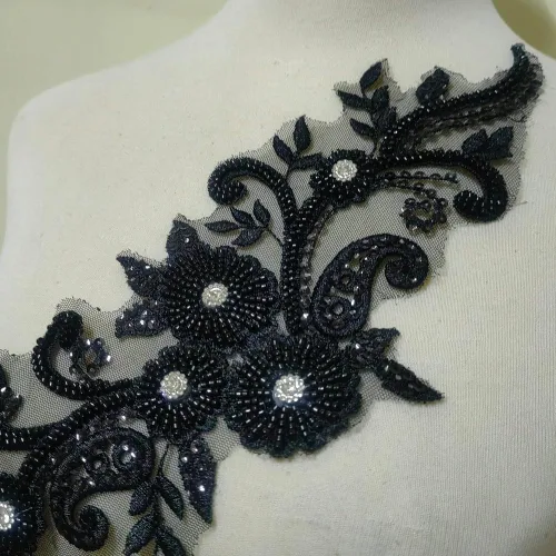 Miniatura 17 de Apliques de encaje con cuentas 3D Luz Lujo Ropa Collar Ramillete Bordado Accesorios (azul oscuro)