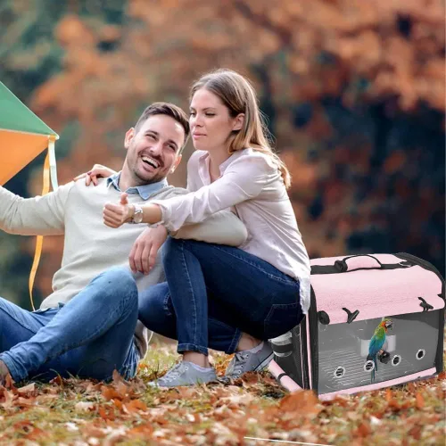 Miniatura 5 de Bolsa porta pájaros con jaula de viaje y soporte, mochila ligera para loros, bolsa de viaje portátil para pájaros, jaula de viaje transparente
