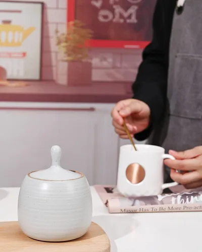 Miniatura 5 de Recipientes de cocina retro, tarro de almacenamiento de alimentos de cerámica de forma redonda con tapa hermética de silicona para té, café, nueces
