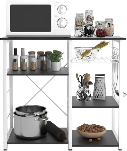 SogesPower Estante de almacenamiento de 3 niveles para cocina, soporte para microondas, organizador de almacenamiento de utilidad, estante de Negro