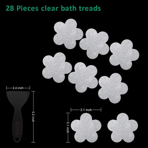 Miniatura 6 de Calcomanías antideslizantes para bañera, 28 unidades, adhesivos antideslizantes para bañera, baño, escaleras con raspador prémium Transparente