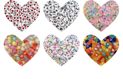 Miniatura 3 de Juego de 1200 cuentas de letras de 6 colores redondos acrílicos del alfabeto, pulseras de la amistad, cuentas del alfabeto surtido con 1 rollo