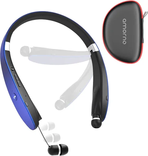 Miniatura 10 de Amorno Auriculares plegables Bluetooth con banda para el cuello inalámbrica con auriculares retráctiles, auriculares deportivos a prueba de sudor