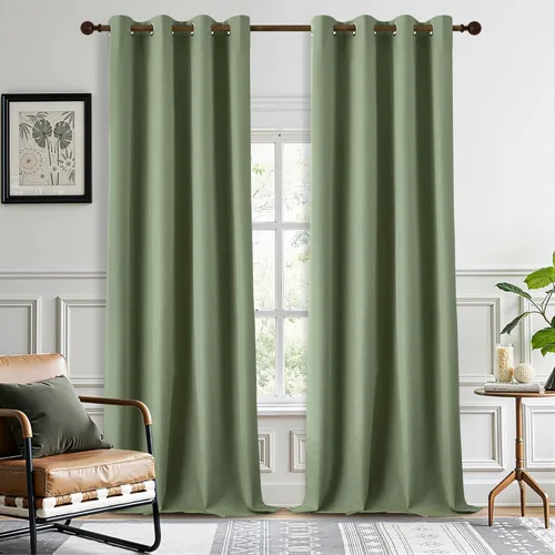 Miniatura 19 de DONREN Cortinas opacas de lino con aislamiento térmico de 52 x 95 pulgadas, cortinas de oscurecimiento de habitación con ojales para dormitorio