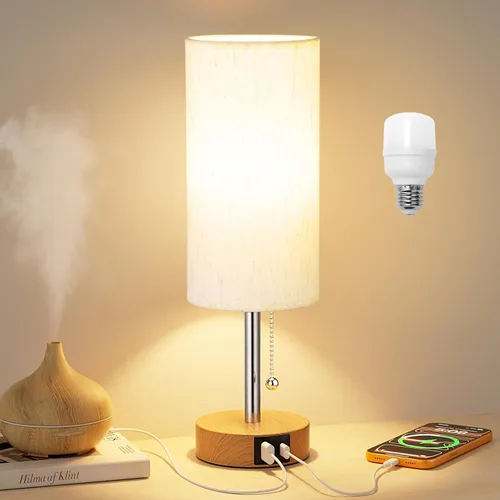 Miniatura 14 de Juego de 2 lámparas de noche grises para dormitorio, lámpara de mesa de noche con puerto de carga USB A + C, 3 temperaturas de color, cadena