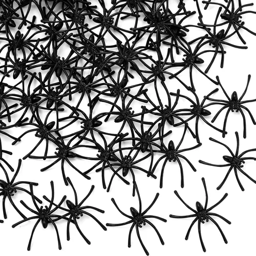 Aoriher 120 arañas de plástico para Halloween, decoración de cupcakes falsa y realista a granel, accesorios divertidos de broma para el hogar, Negro