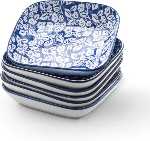 Miniatura 8 de Selamica Platos de cena cuadrados de porcelana de 8 pulgadas, cuencos para ensalada y pasta, juego de 6, colores surtidos
