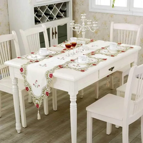Miniatura 2 de HOLY HOME Camino de mesa navideño 100% poliéster, bordado de encaje, rosa, tela pastoral, decoración del hogar (rosa, 16 x 70 pulgadas)