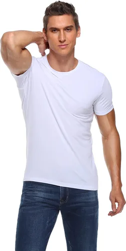 Miniatura 7 de COLORFULLEAF Camisetas de manga corta de bambú con cuello redondo para hombre, 3