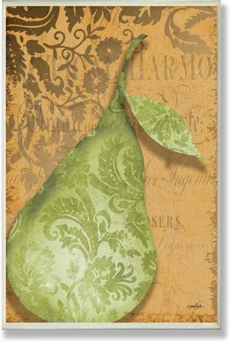 Miniatura 9 de The Stupell Home Decor Collection Damasco Offset Gold Pear Placa de pared para cocina