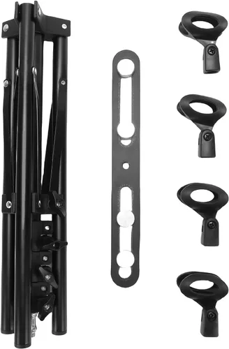 Miniatura 7 de LICAEVEY Soporte de suelo para micrófono con capacidad para 4 micrófonos de aleación de aluminio ajustable trípode plegable para grabación