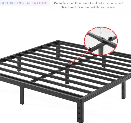 Miniatura 6 de Base de cama alta de 18 pulgadas, tamaño individual, marcos de cama de metal resistentes en negro, no necesita somier, fácil montaje, almacenamiento