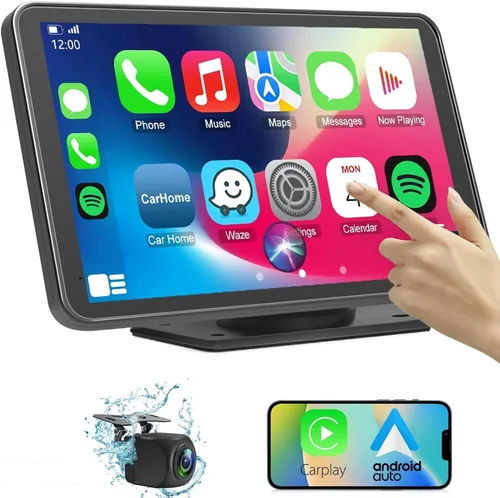 Estéreo de auto doble DIN CarPlay y Android Auto, reproductor de pantalla táctil Bluetooth portátil HD inalámbrico de 7 pulgadas, con soporte para