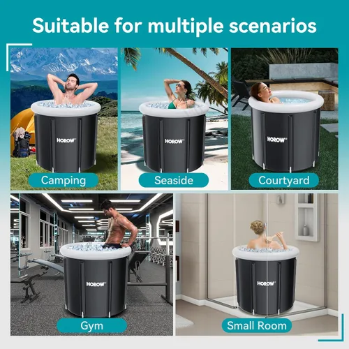 Miniatura 9 de HOROW Bañera de hielo fría con tapa, baño de hielo portátil de múltiples capas para terapia de agua fría y recuperación, uso en interiores