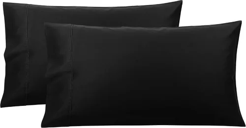 PiccoCasa Fundas de almohada negras tamaño Queen, fundas de almohada suaves de 100% algodón con cierre de sobre, 20 x 30 pulgadas, fundas de