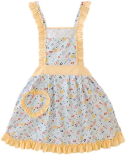 CRB Fashion Delantal para mujeres para cocinar y hornear | Delantales de chef de cocina para damas, mujer, con bolsillo Flor de melocotón azul Lgt