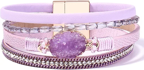 Miniatura 240 de FANCY SHINY - Pulsera de cuero estilo bohemio, pulsera de cuentas de cristal con cierre magnético, regalos de joyería para mujer
