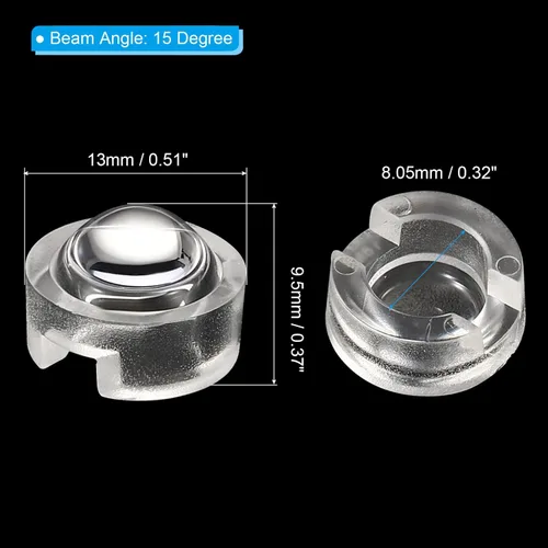 Miniatura 2 de PATIKIL Lente convexa LED de 0.512 in, 15 unidades de 15 grados de ángulo de haz de acrílico lente de condensador convexo óptico para lámparas LED