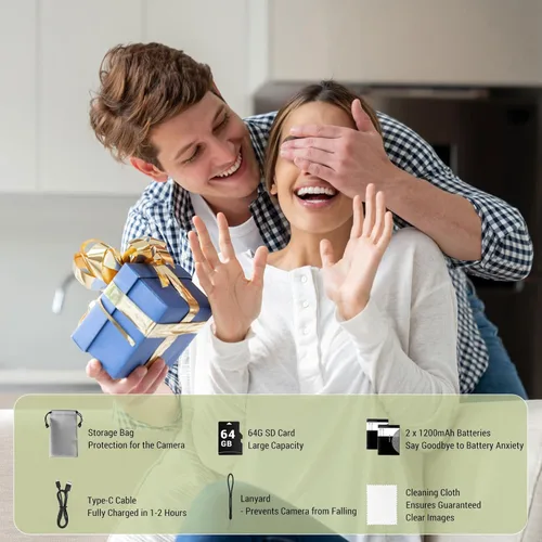 Miniatura 8 de Cámara digital, cámaras 4K de 64 MP para fotografía, pantalla abatible de 270°, enfoque automático, flash, zoom 18X, 2 baterías, tarjeta de 64 GB
