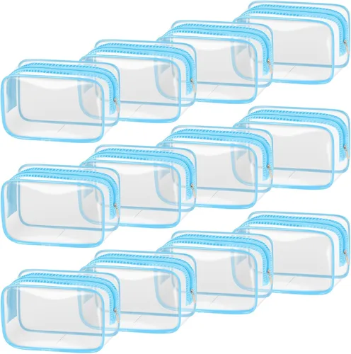 Miniatura 22 de TISRATOK 12 piezas Bolsa de maquillaje transparente para mujeres con cremallera, estuche de aseo aprobado por la TSA, bolsa de cosméticos a granel