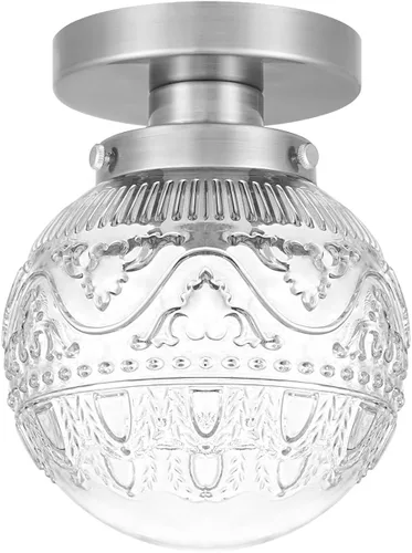 Miniatura 14 de Daunton Lámpara de Techo Semiempotrada, Accesorio de Iluminación de Techo de Cocina Vintage Dorado, Luz de Techo Cercana con Globo de Cristal Ámbar