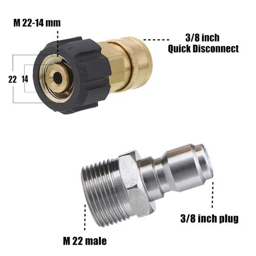 Miniatura 7 de Tool Daily Juego de adaptadores para hidrolimpiadora, Adaptador de lavadora a presión, Kit de conexión rápida de 3/8 pulgadas, M22 0.551 in a M22