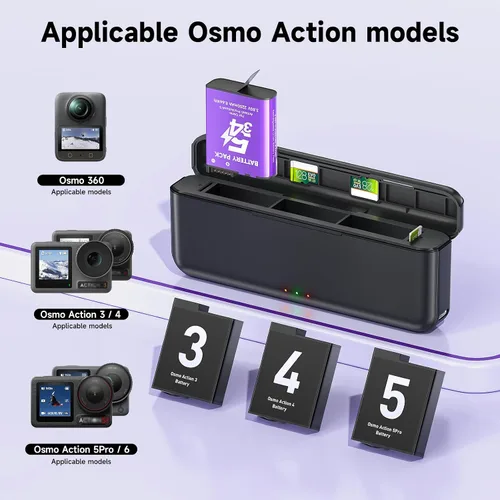 Miniatura 2 de Osmo Action 5 Pro Cargador de batería para DJI-Osmo Action 5 Pro, Osmo Action 4, Osmo Action 3, Osmo Action 6 y Osmo 360-3 ranura de carga rápida