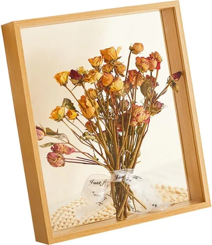 Miniatura 8 de XIYUAN Soporte de exhibición de flores secas de madera, marco de fotos decorativo flotante, transparente de doble cara, recuerdo de escritorio