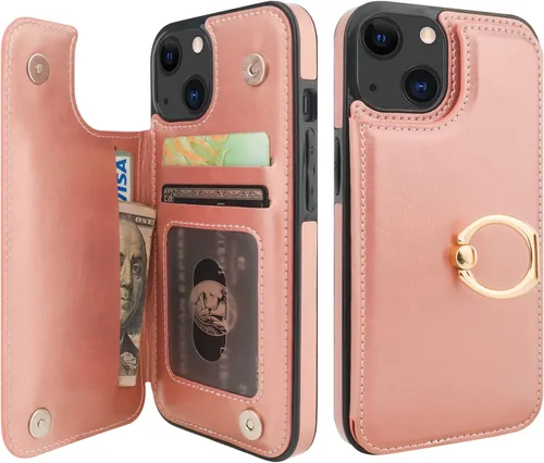 Miniatura 30 de ONETOP Funda tipo cartera para iPhone 13 Pro Max con soporte para tarjetas, anillo de rotación de 360°, función atril, bloqueo RFID, piel sintética