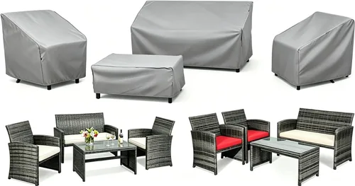 Miniatura 10 de STARTWO Fundas para Muebles de Patio, Juego de 4 Piezas de Fundas para Muebles de Exterior Resistentes e Impermeables para Sofá y Sillas de Mimbre