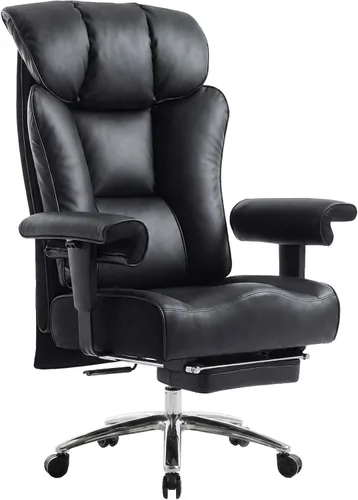 Miniatura 22 de Efomao Silla de oficina grande y alta con reposapiés, silla ejecutiva de respaldo alto de 450 libras con cojín de resorte, tapicería de piel Blanco