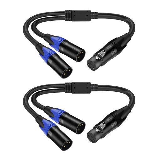 LanSenSu XLR hembra a 2 XLR macho Patch Y cable, cable divisor de micrófono equilibrado, adaptador de audio, 11.8 pulgadas (paquete de 2)