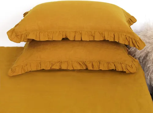 Juego de 2 fundas de almohada de lino con volantes, 100% lino natural francés, fundas de almohada decorativas bohemias con volantes, tamaño King (20