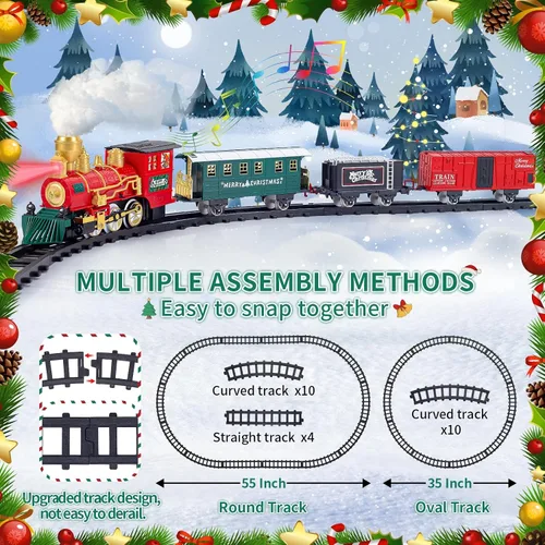 Miniatura 5 de Juego de Tren para Niños, Juego de Tren de Navidad para Debajo de los Árboles, Juguetes de Tren Eléctrico para Niños y Niñas con Locomotora