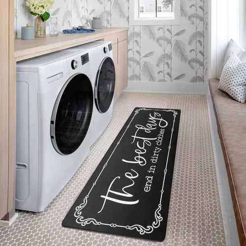 Miniatura 6 de KOZYFLY - Alfombra de pasillo para cuarto de lavandería de 20"x60", alfombras antideslizantes para cocina, lavable, alfombra de lavandería Negro