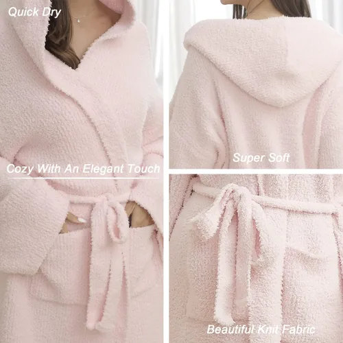 Miniatura 3 de DOOWELL Bata de baño de punto ligera y absorbente para mujer, bata de baño suave con bolsillos