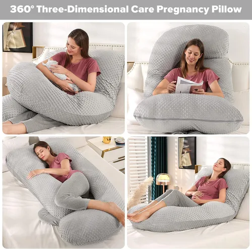 Miniatura 2 de Elover Almohada de embarazo imprescindible para el embarazo, almohada de apoyo de maternidad de cuerpo completo para mujeres embarazadas con funda